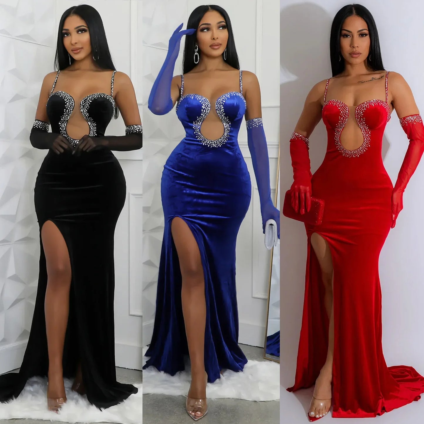 Vestido de Noche de Diamantes Sexy Otoñal
