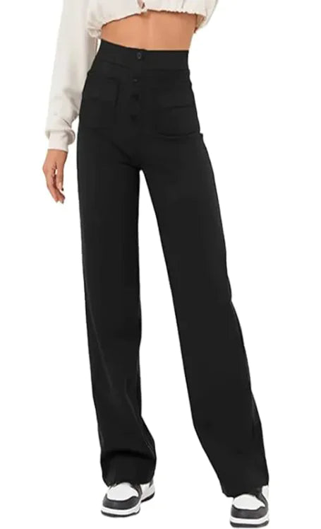 Pantalones de Pierna Ancha y Cintura Alta para Mujer Otoño