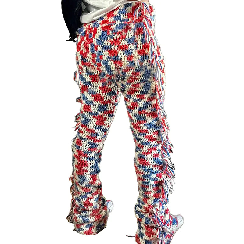 Women's High Waist Knitted Fringe Pants