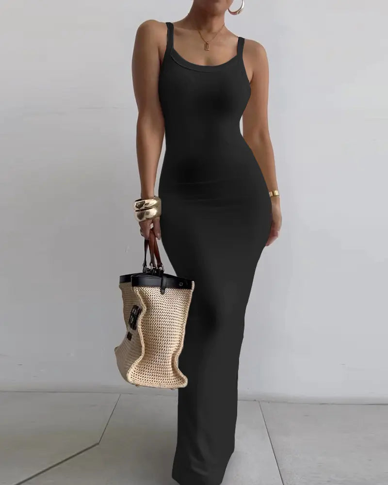 Vestido Largo Delgado Ajustado con Tirantes para Mujer