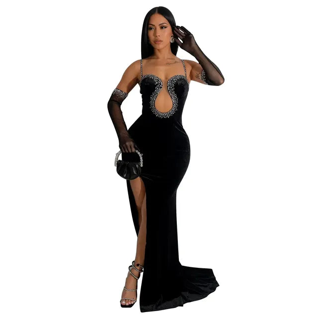 Vestido de Noche de Diamantes Sexy Otoñal