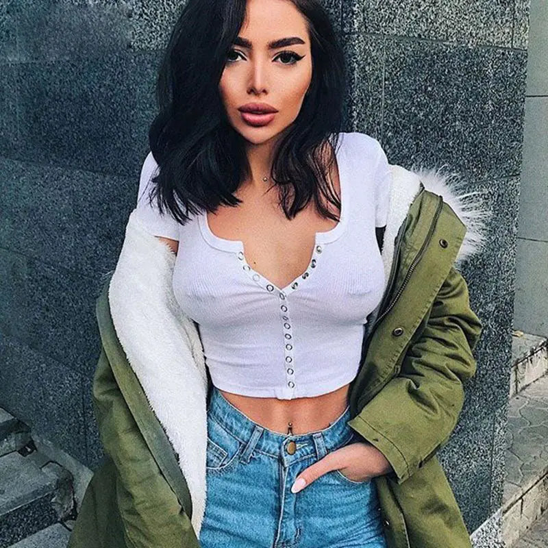 Top Corto con Botones – Blanco