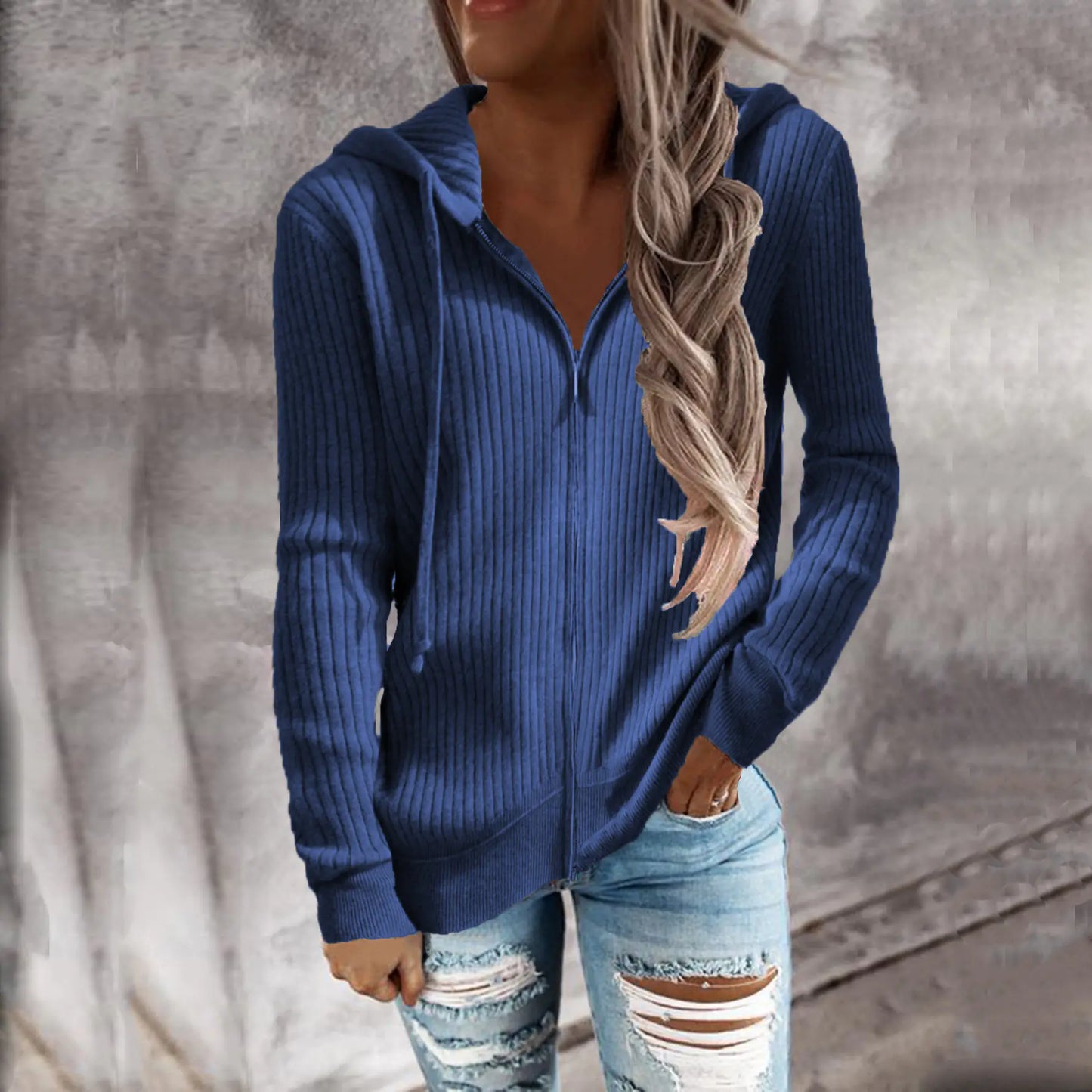 Cardigan Casual con Cremallera y Capucha