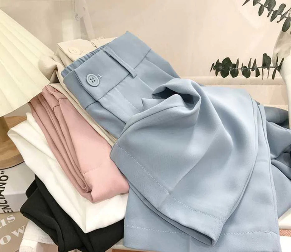 Pantalones Negros Sueltos y Ajustados de Talle Alto para Mujer