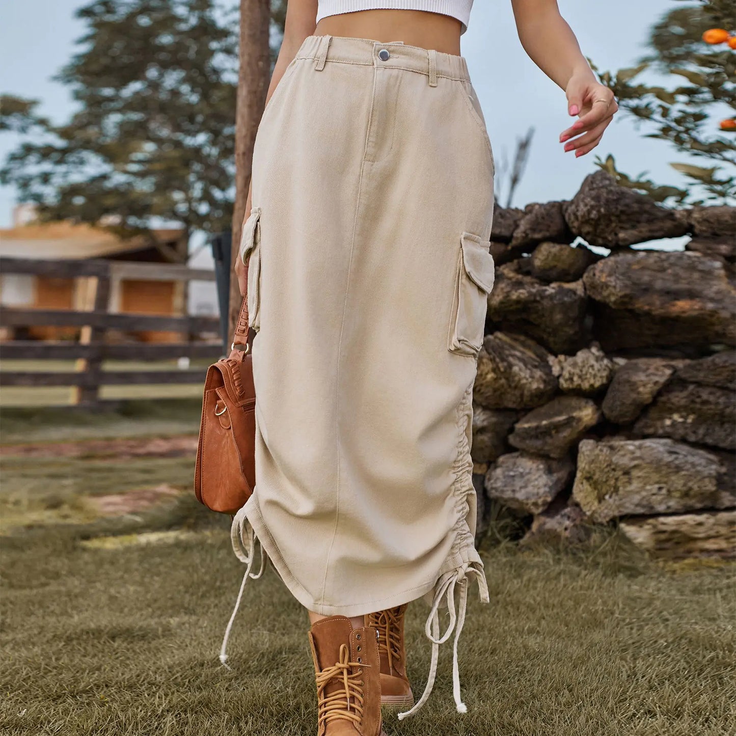 Falda Midi Casual de Denim Americana