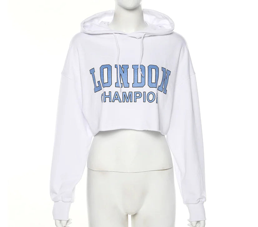Sudadera Recortada con Capucha de Otoño
