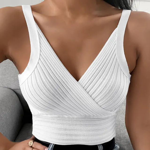 Top Sin Mangas con Cuello en V Casual y Ajustado para Mujer
