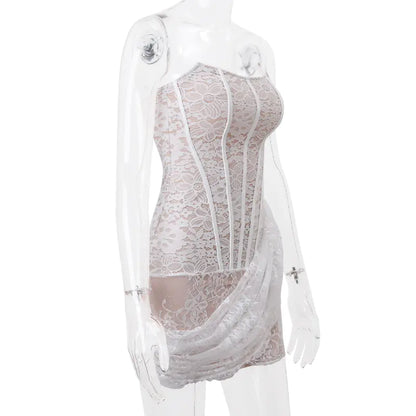 Strapless Lace Dress for Women with Back Lace-up Design