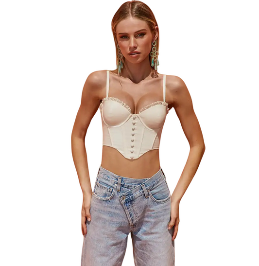 Top Corto Corsé con Encaje – Cuello Halter