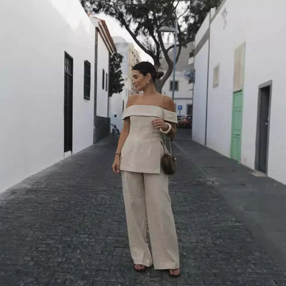 Off-Shoulder Top & Wide-Leg Pants Set