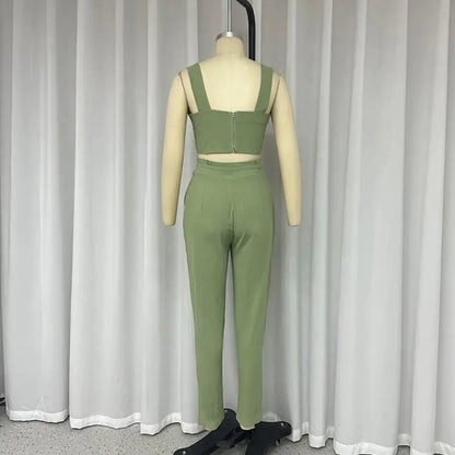 Conjunto de Top Corto y Pantalones de Cintura Alta