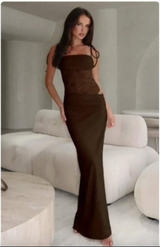 Vestido Largo de Tirantes con Encaje Y2K
