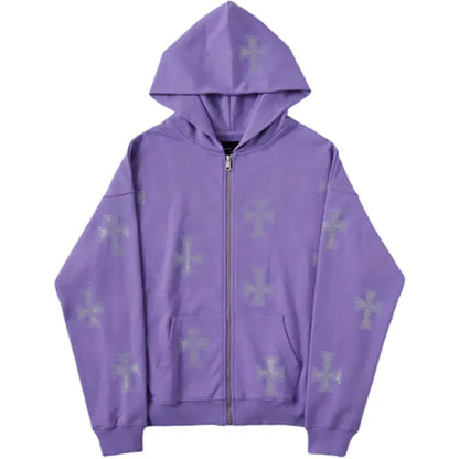 Sudadera con Capucha y Cremallera de Estrás en Forma de Cruz