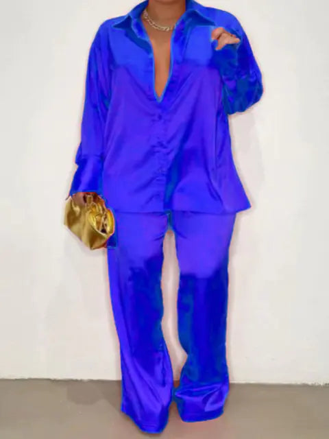 Chándal de Satén Elegante - Pantalones de Pierna Ancha