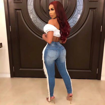 Pantalones Vaqueros Desgastados con Flecos