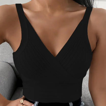 Top Sin Mangas con Cuello en V Casual y Ajustado para Mujer
