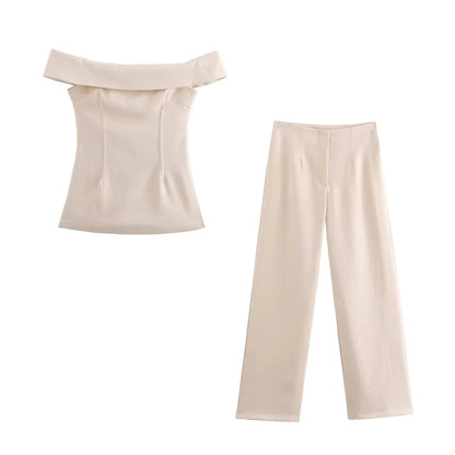 Off-Shoulder Top & Wide-Leg Pants Set