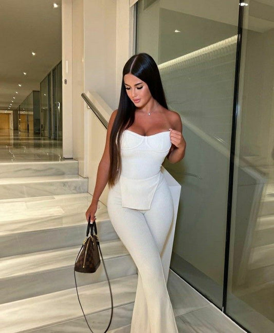 Conjunto de Verano Elegante de Dos Piezas con Pantalones Acampanados