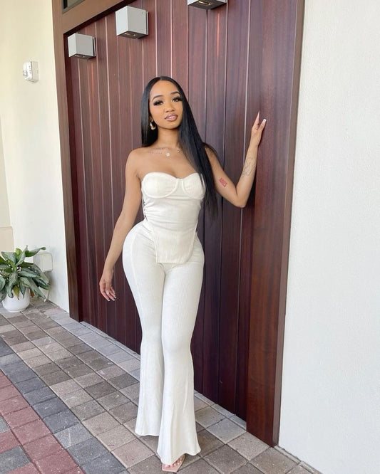 Conjunto de Verano Elegante de Dos Piezas con Pantalones Acampanados