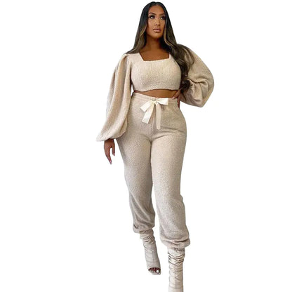 Conjunto Casual con Blusa de Farol y Pantalón de Cintura Alta