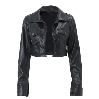 Chaqueta Cropped de Cuero Sintético