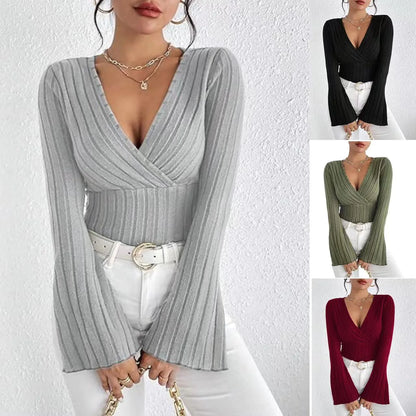 Suéter de Canalé con Rayas Hundidas – Escote en V
