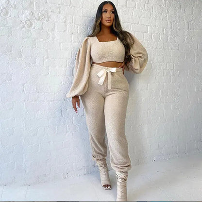 Conjunto Casual con Blusa de Farol y Pantalón de Cintura Alta