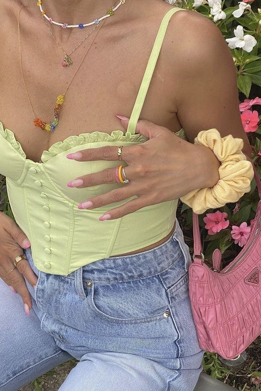 Top Corto Corsé con Encaje – Cuello Halter