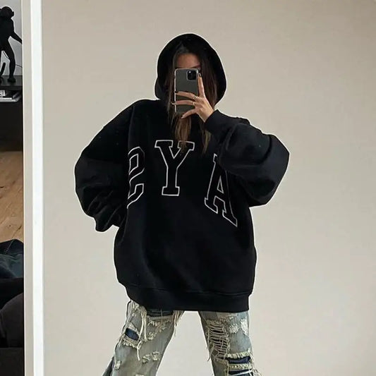 Sudadera Bordada con Capucha y Vellón Retro