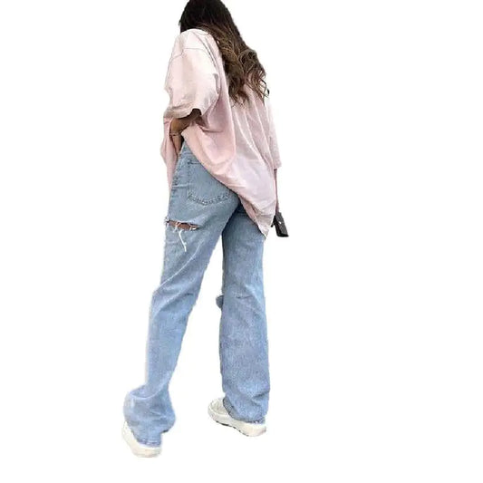 Jeans Rectos Lavados y Rasgados para Mujer