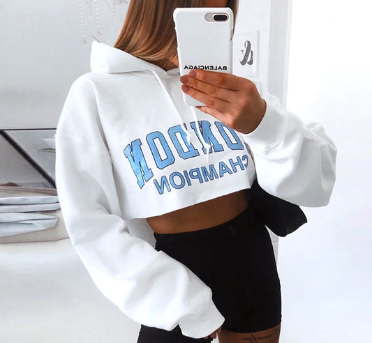 Sudadera Recortada con Capucha de Otoño