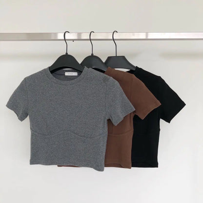 Women's Slim Fit Knitted Crop Top T-Shirt