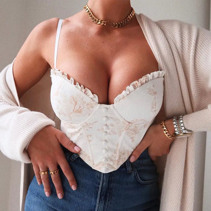 Top Corto Corsé con Encaje – Cuello Halter