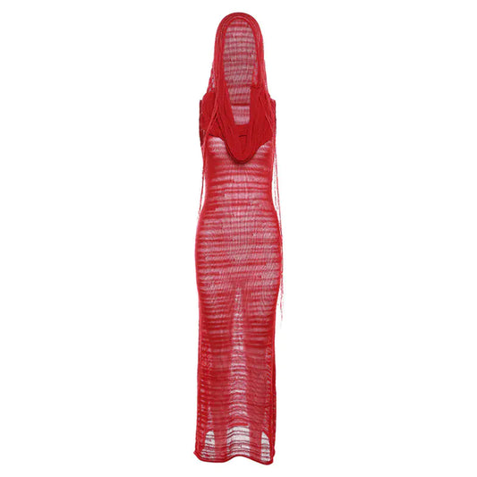 Vestido de Punto con Capucha y Estilo Delgado