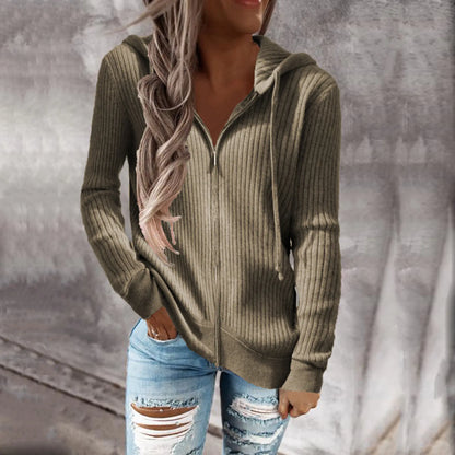 Cardigan Casual con Cremallera y Capucha