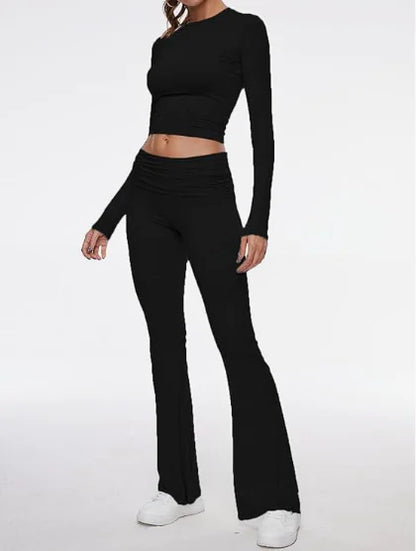 Conjunto de Pantalones Campana y Top de Cuello Redondo