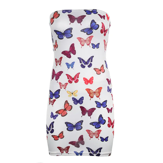 Vestido Sin Tirantes con Estampado de Mariposas