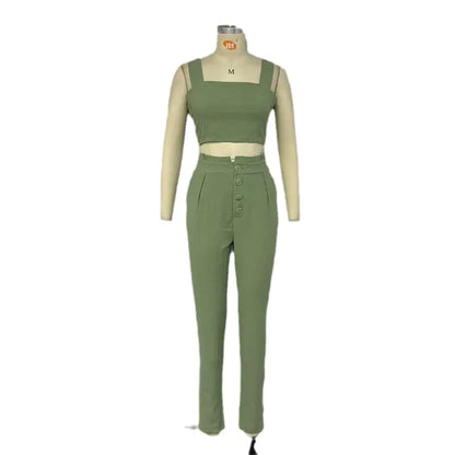Conjunto de Top Corto y Pantalones de Cintura Alta