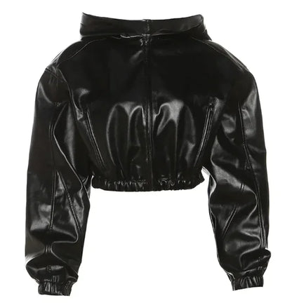 Chaqueta Crop de Cuero Sintético Negra