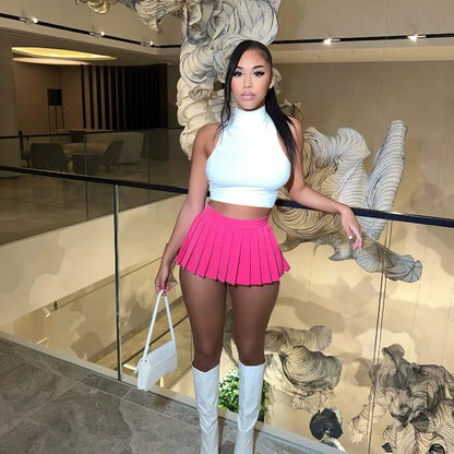Women's Solid Color Mini Pleated Skirt for Dating