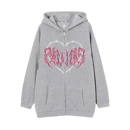 Sudadera Y2K con Cremallera y Estampado de Corazón