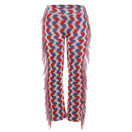 Women's High Waist Knitted Fringe Pants