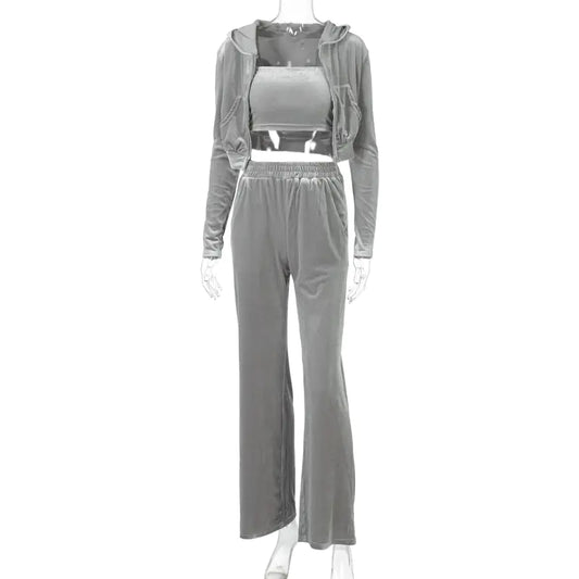 Conjunto de 3 Piezas para Mujer – Sudadera, Pantalón y Top