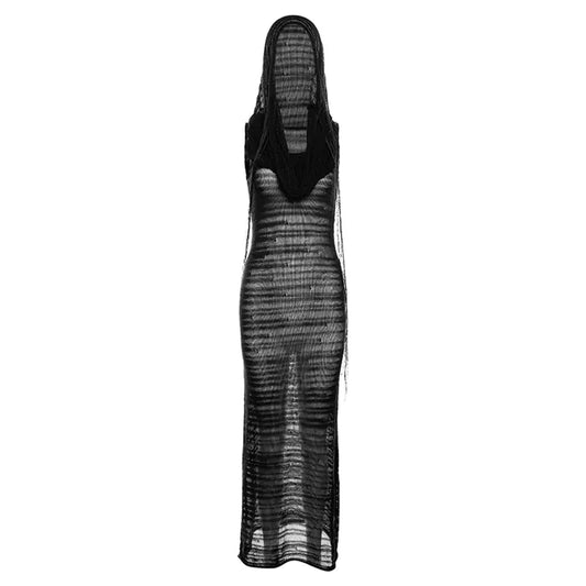 Vestido de Punto con Capucha y Estilo Delgado