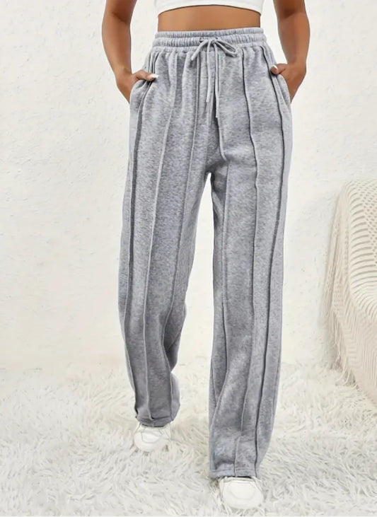 Pantalones de Chándal de Cintura Alta y Pierna Ancha para Mujer