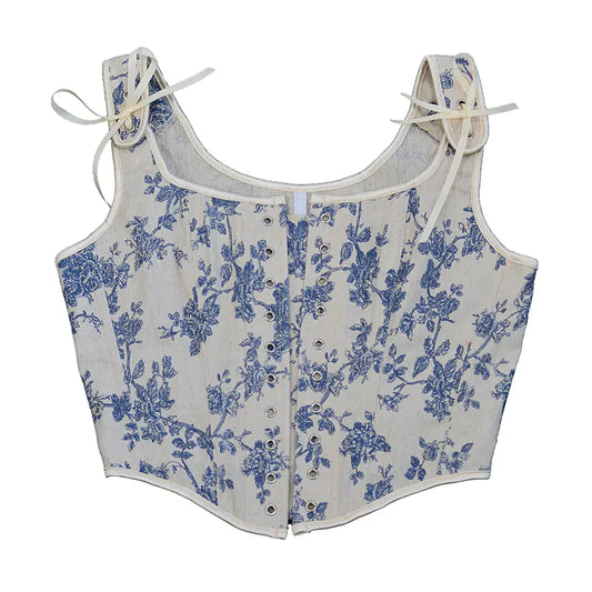 Top Corto Bustier Espiga Retro Francés para Mujeres