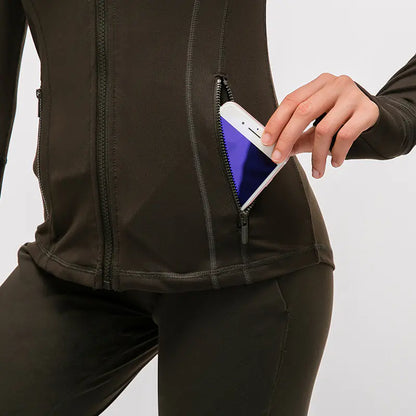 Women's Nylon Stretch Zip-Up Yoga Jacket for Fall/Winter