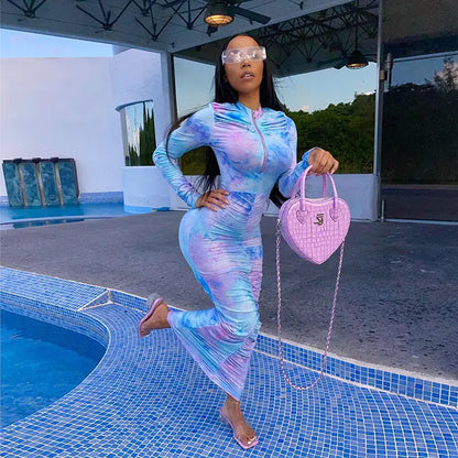 Vestido Bodycon de Manga Larga con Estampado Digital Otoña