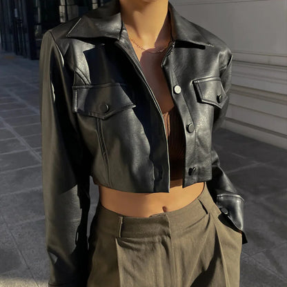 Chaqueta Cropped de Cuero Sintético