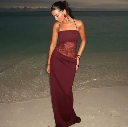 Vestido Maxi Y2K con Encaje